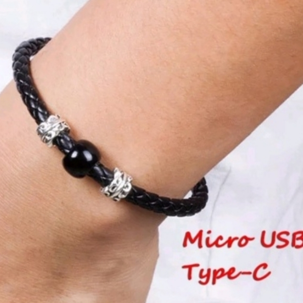 LEATHER BRAIDED bracelet w HIDDEN TYPE C charger (PHONE ETC)